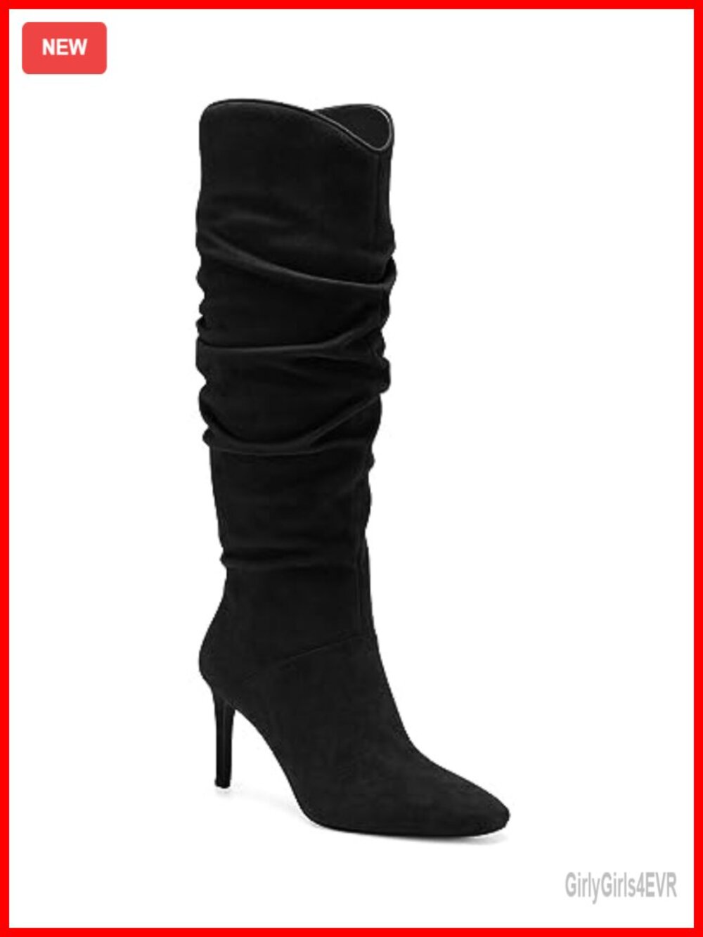 Faux Suede Almond Toe Stiletto Heel Knee-High Boots Slouchy Side Zipper